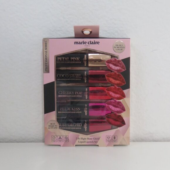(#101) Marie Claire 5pc high-Shine Glossy liquid Lipstick Set - Picture 1 of 4